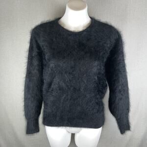 VTG Venesha Angora Blend Fur Sweater Womens Size Medium Dark Black Soft Fuzzy